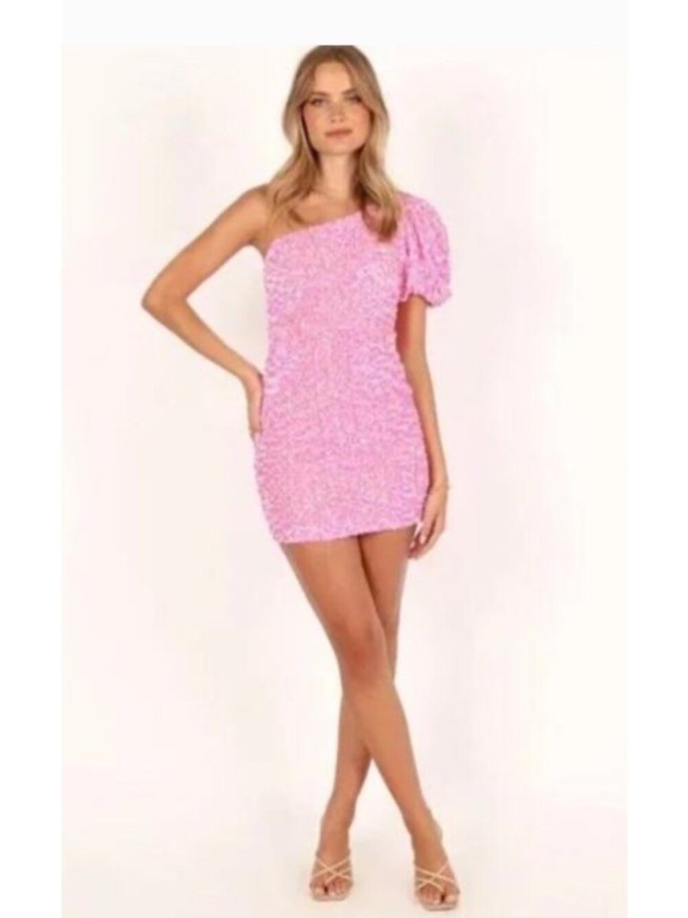Petal & pup Pink One Shoulder Sequin Mini Dress Velvet Dance Formal Gala Small P - Picture 3 of 15